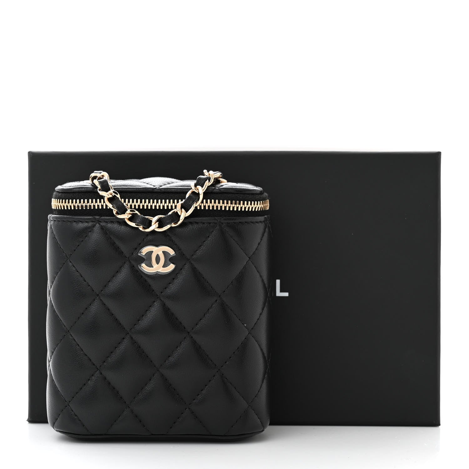 Chanel Lambskin Quilted Small Vertical Coco Beauty Vanity Case With Chain Black 11 of 11