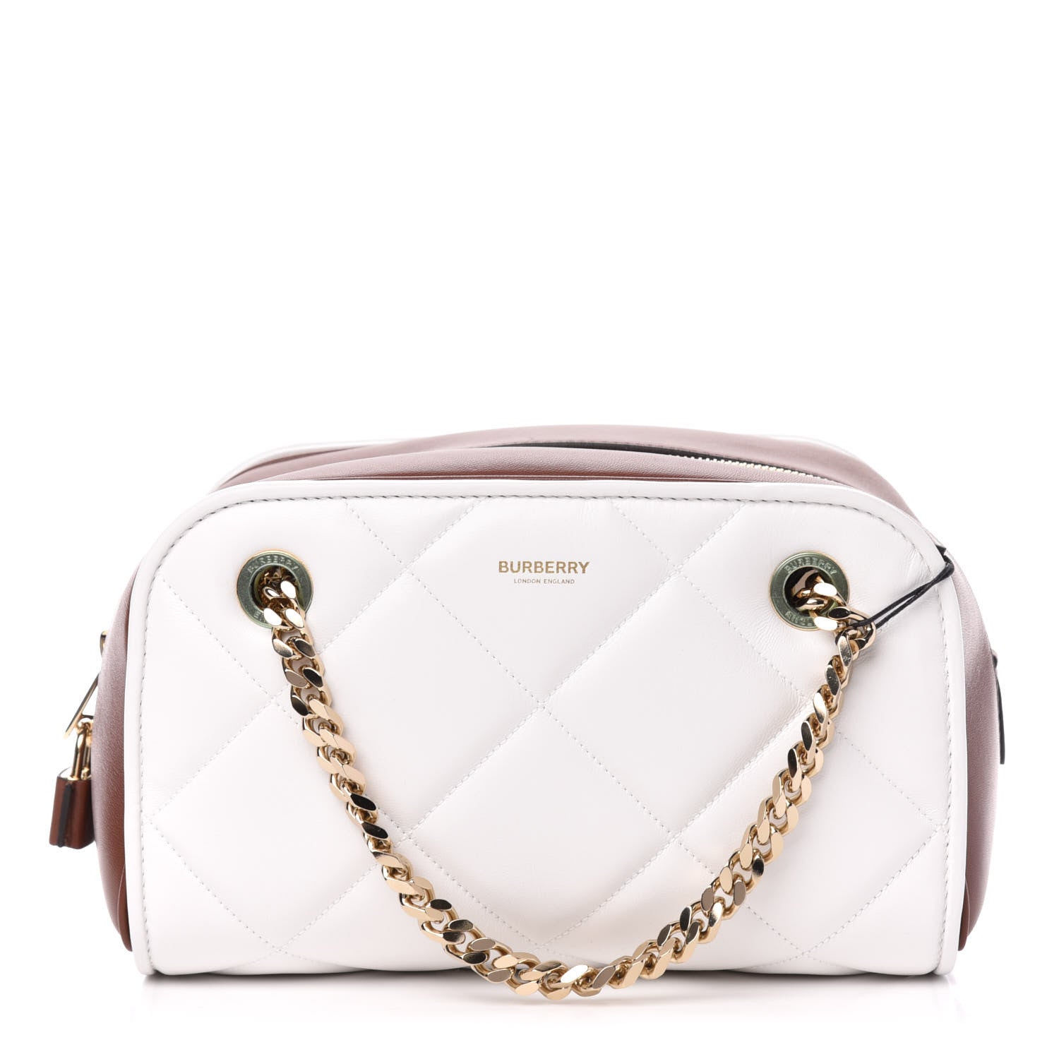 Burberry Lambskin Quilted Two-Tone Small Double Cube Bag White Tan 1 of 10