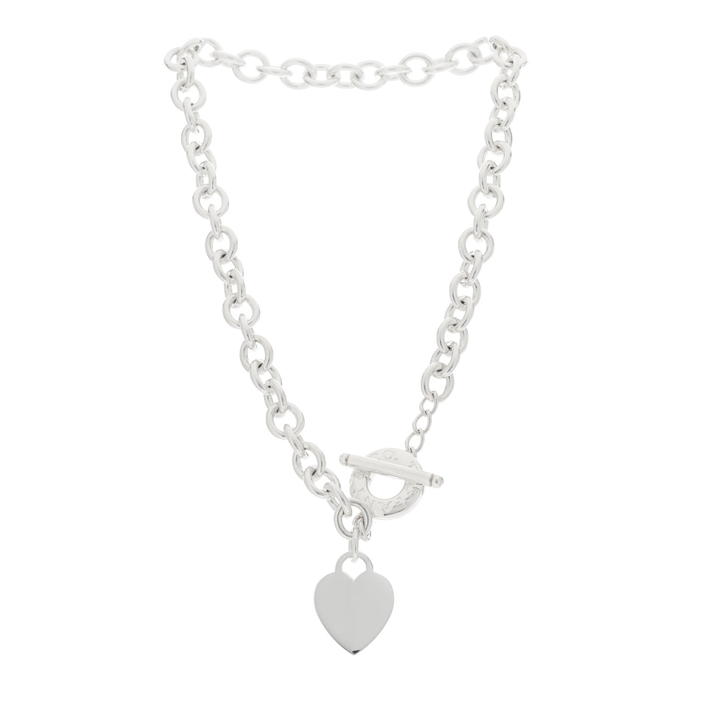Sterling Silver Heart Tag Toggle Necklace