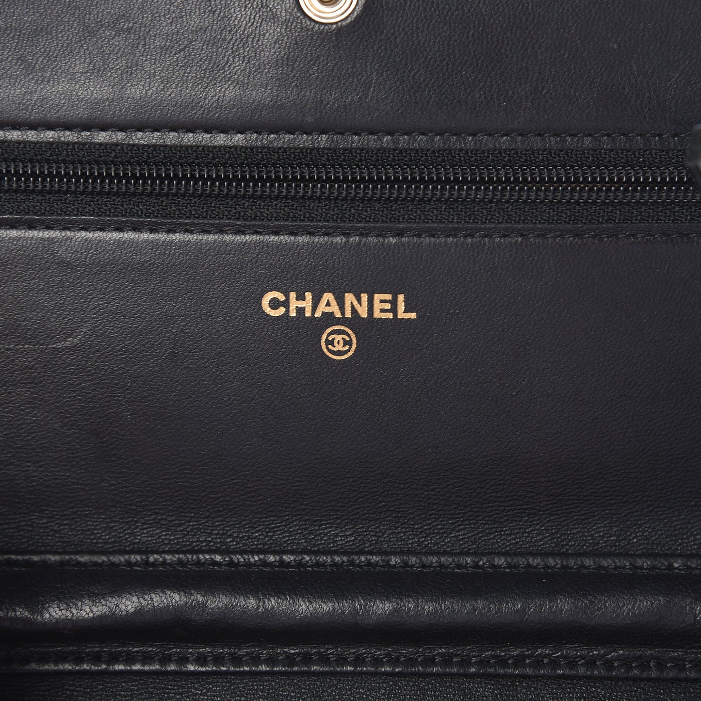 Lambskin Camellia Embossed Wallet On Chain WOC Black