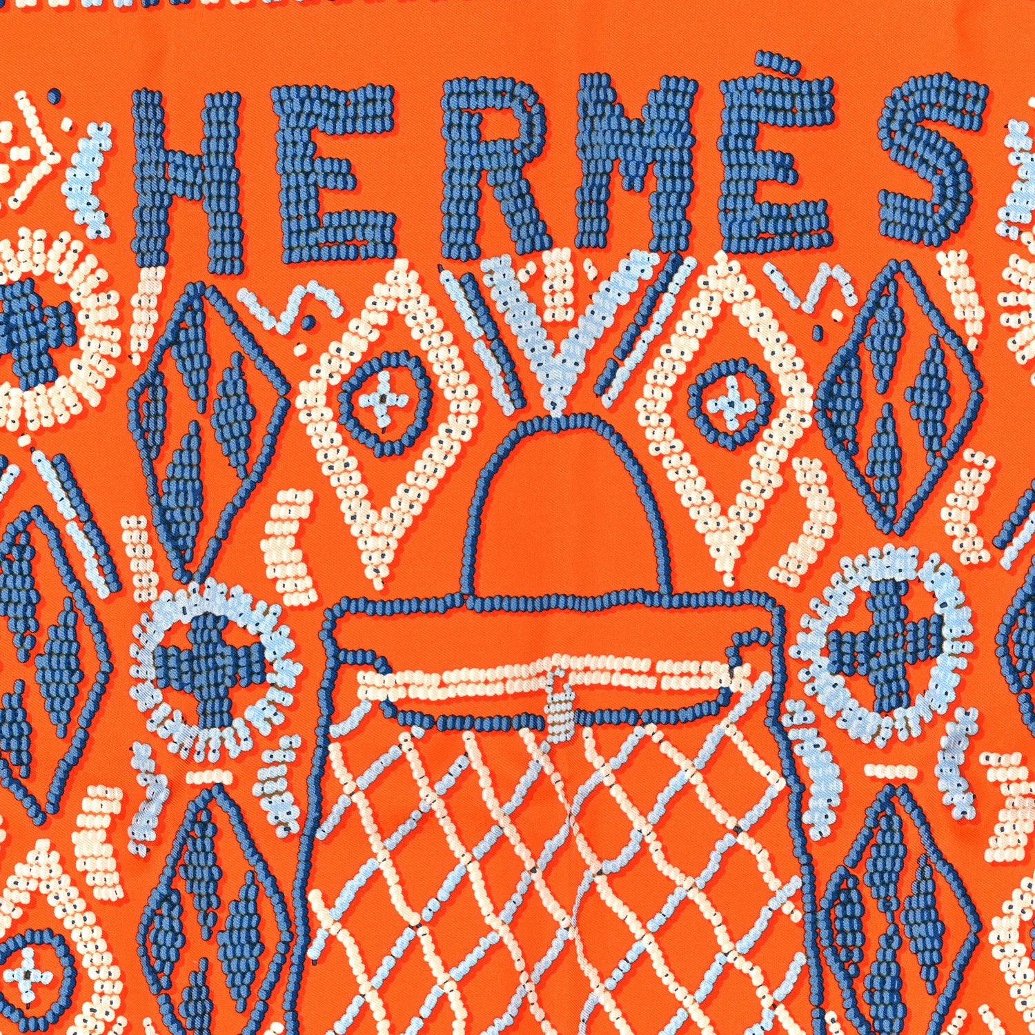 Hermes Silk Jersey Kelly En Perles Scarf 45 Orange Bleu Jean 2 of 3