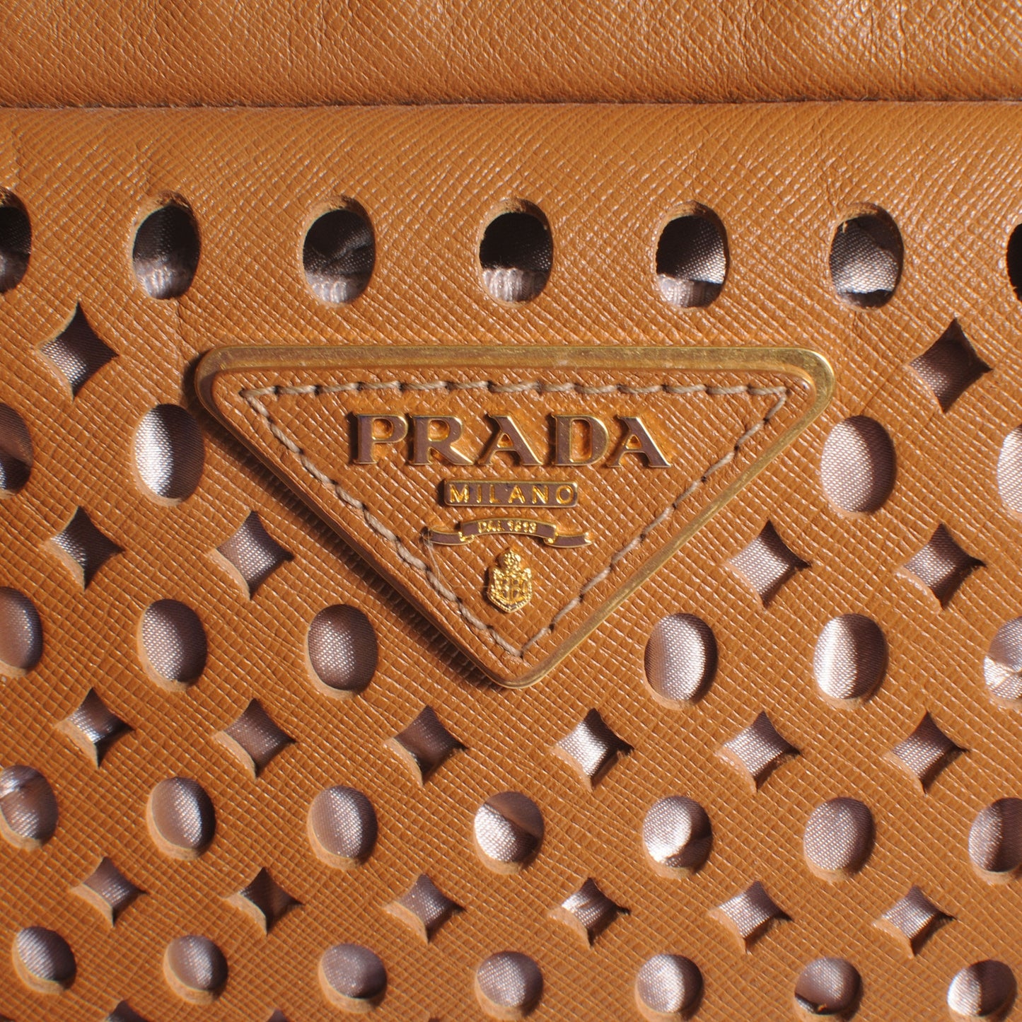 Saffiano Perforated Bowler Caramel