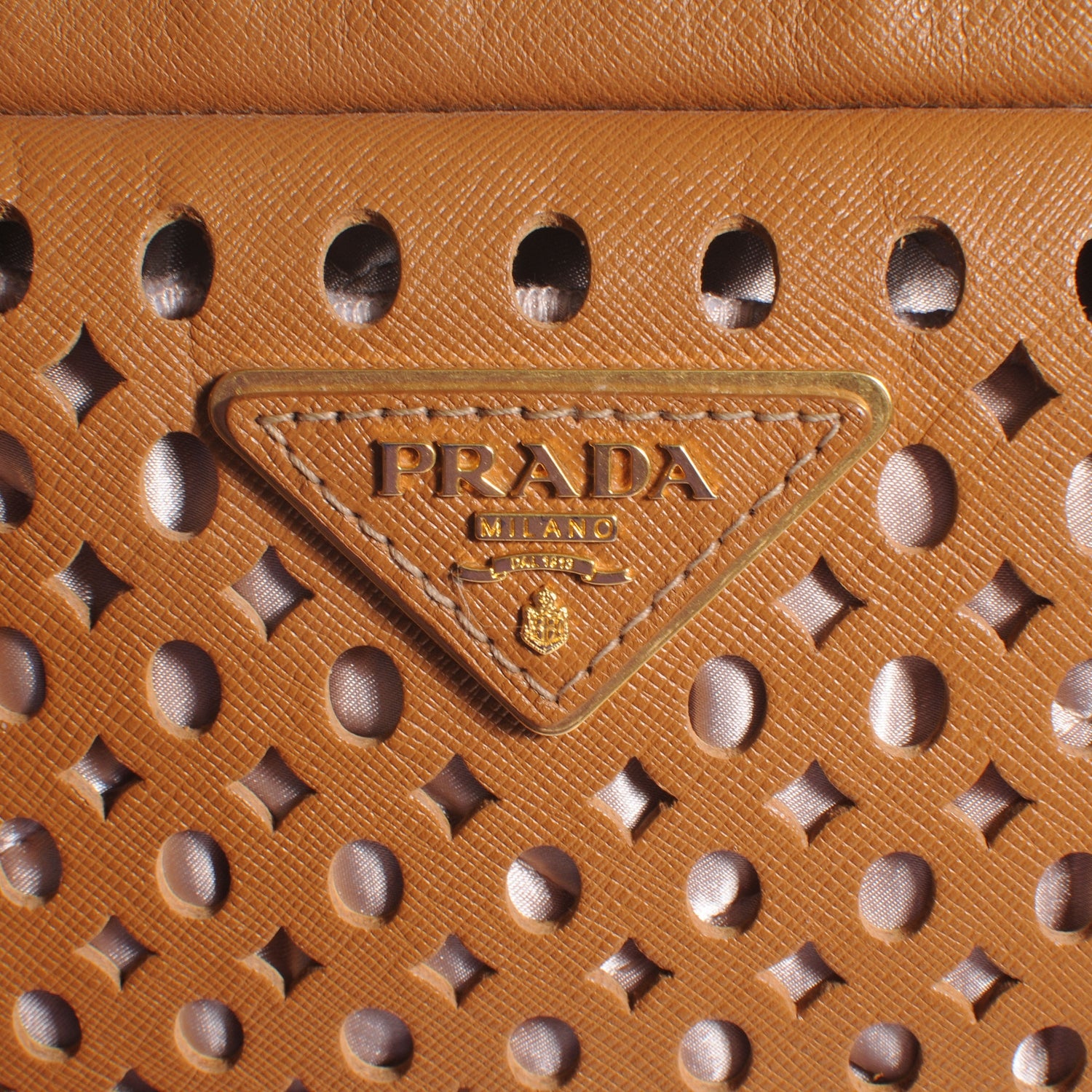 Prada Saffiano Perforated Bowler Caramel 5 of 8