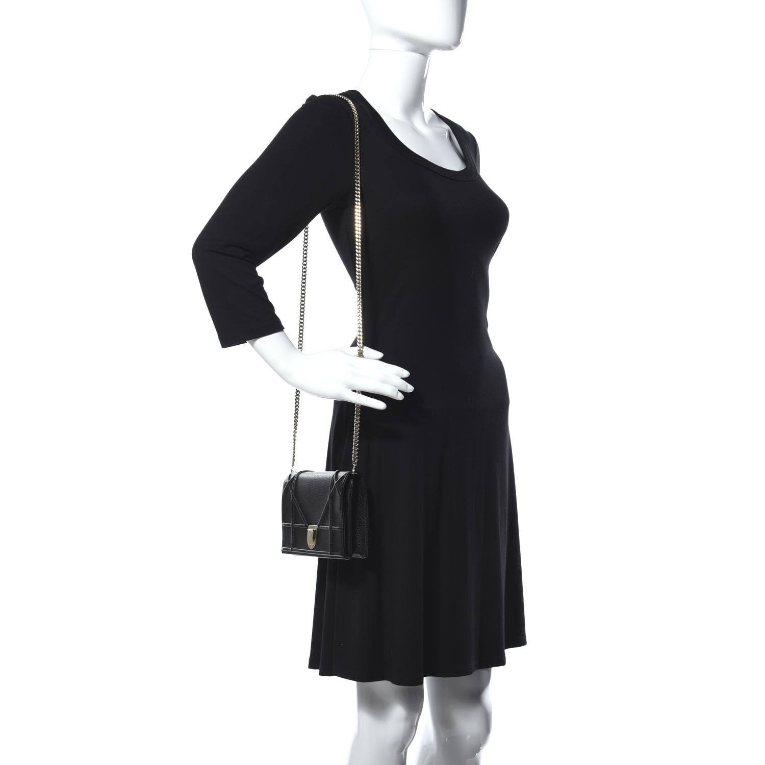 Christian Dior Grained Calfskin Diorama Wallet on Chain Pouch Black 2 of 14