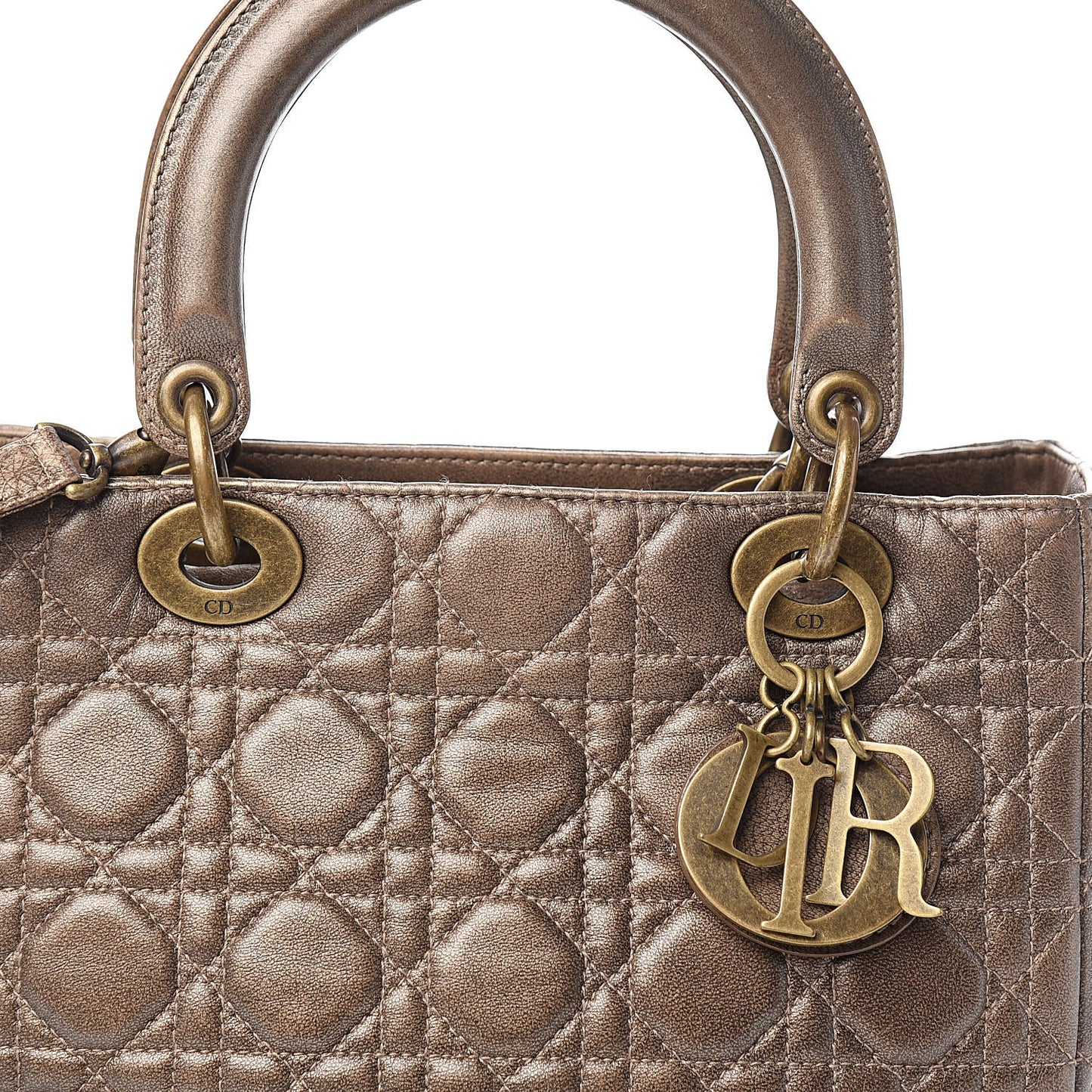Metallic Lambskin Cannage Medium Lady Dior Bronze