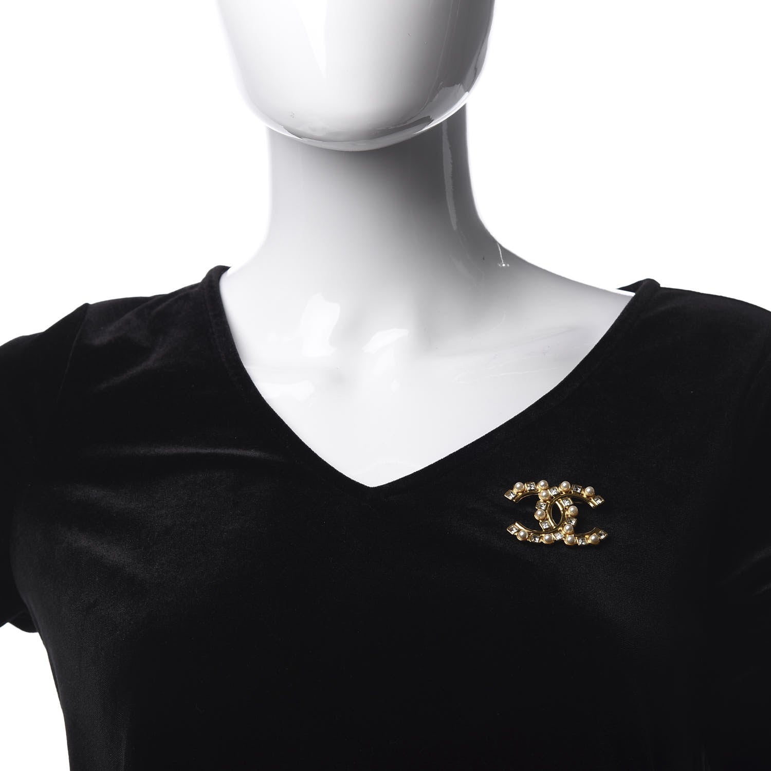 Chanel Pearl Crystal CC Brooch Gold 2 of 5