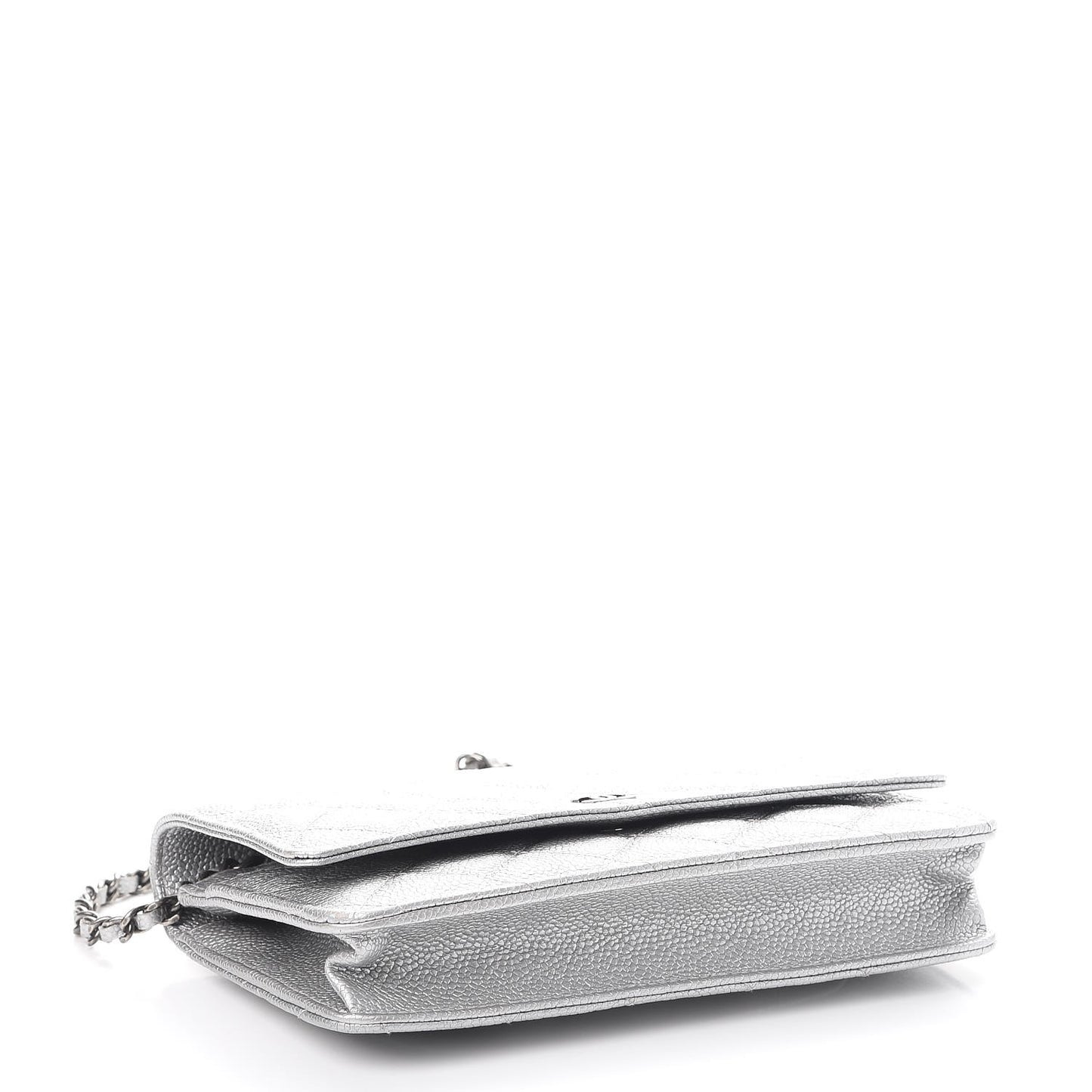 Metallic Caviar Quilted Wallet on Chain WOC Silver