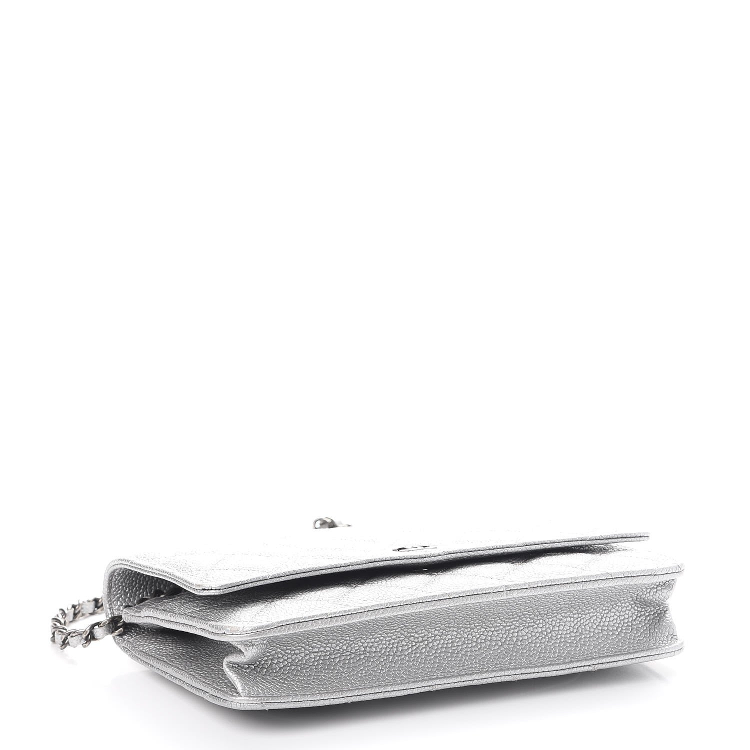 Chanel Metallic Caviar Quilted Wallet on Chain WOC Silver 4 of 11