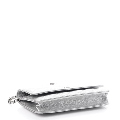 Chanel Metallic Caviar Quilted Wallet on Chain WOC Silver 4 of 11