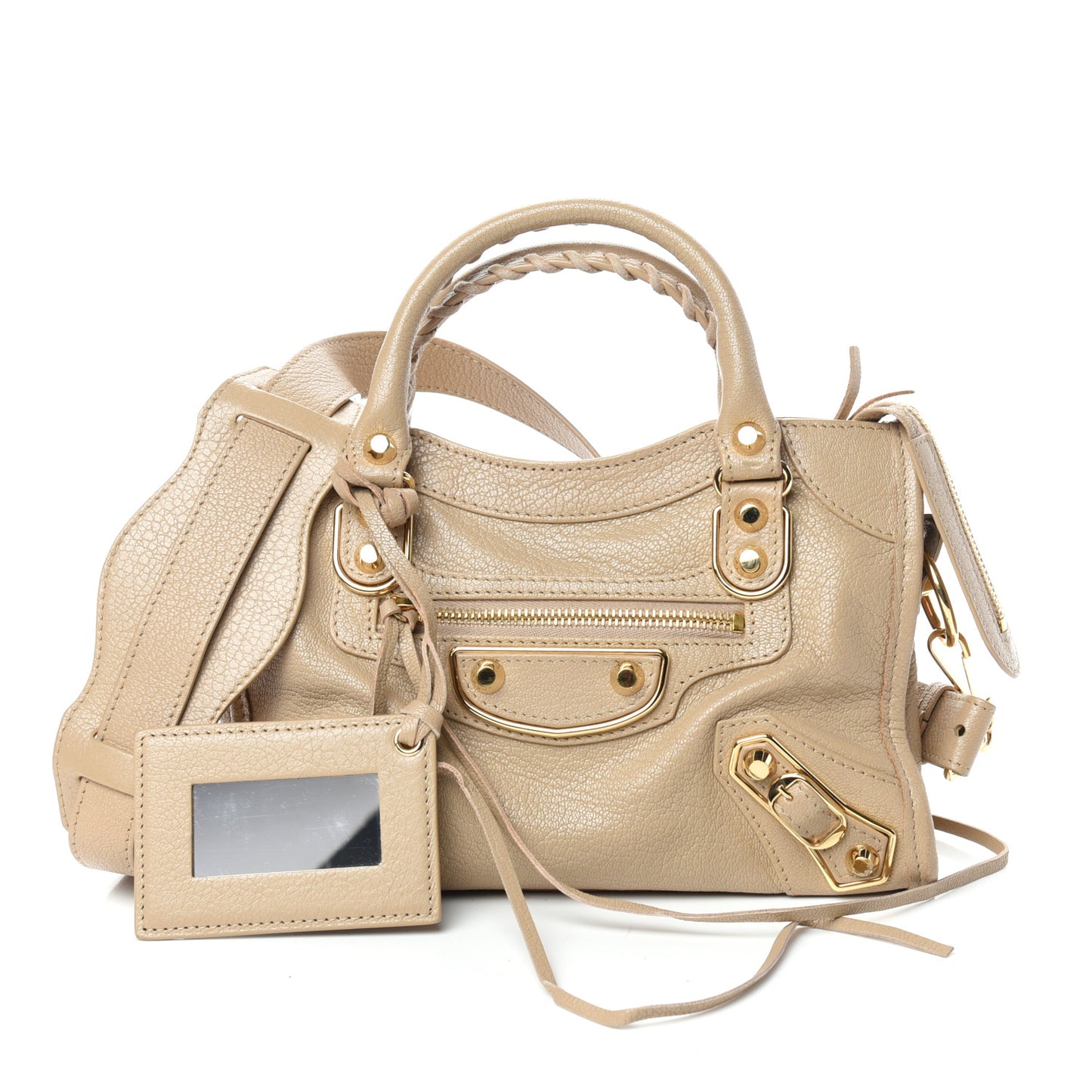 Chevre Gold Metallic Edge Hardware Mini City Beige Oryx