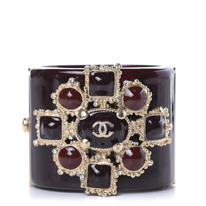 Chanel Resin Enamel Crystal CC Cabochon Cuff Burgundy 1 of 5