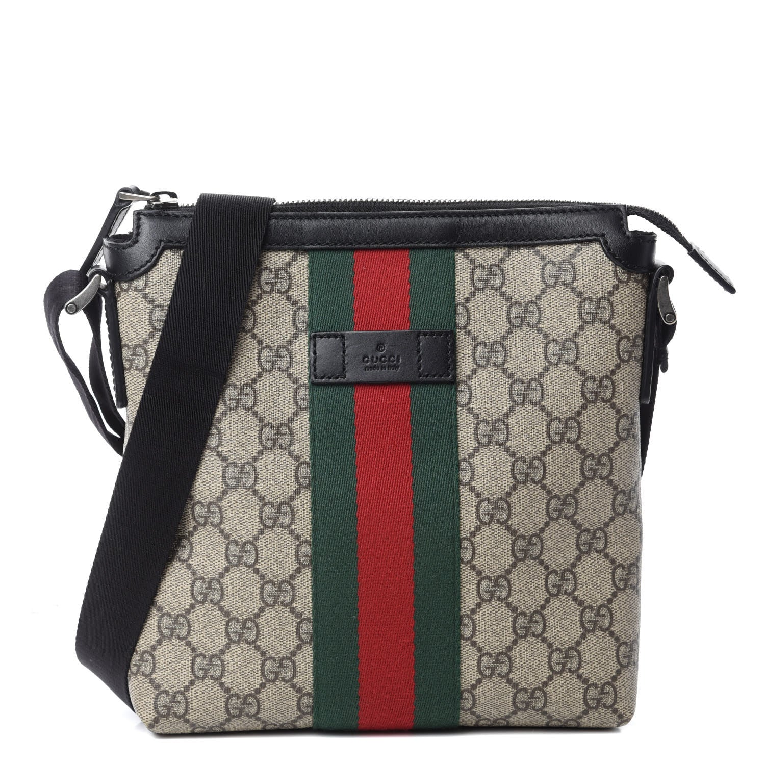 Gucci GG Supreme Monogram Web Messenger Bag Black 1 of 10