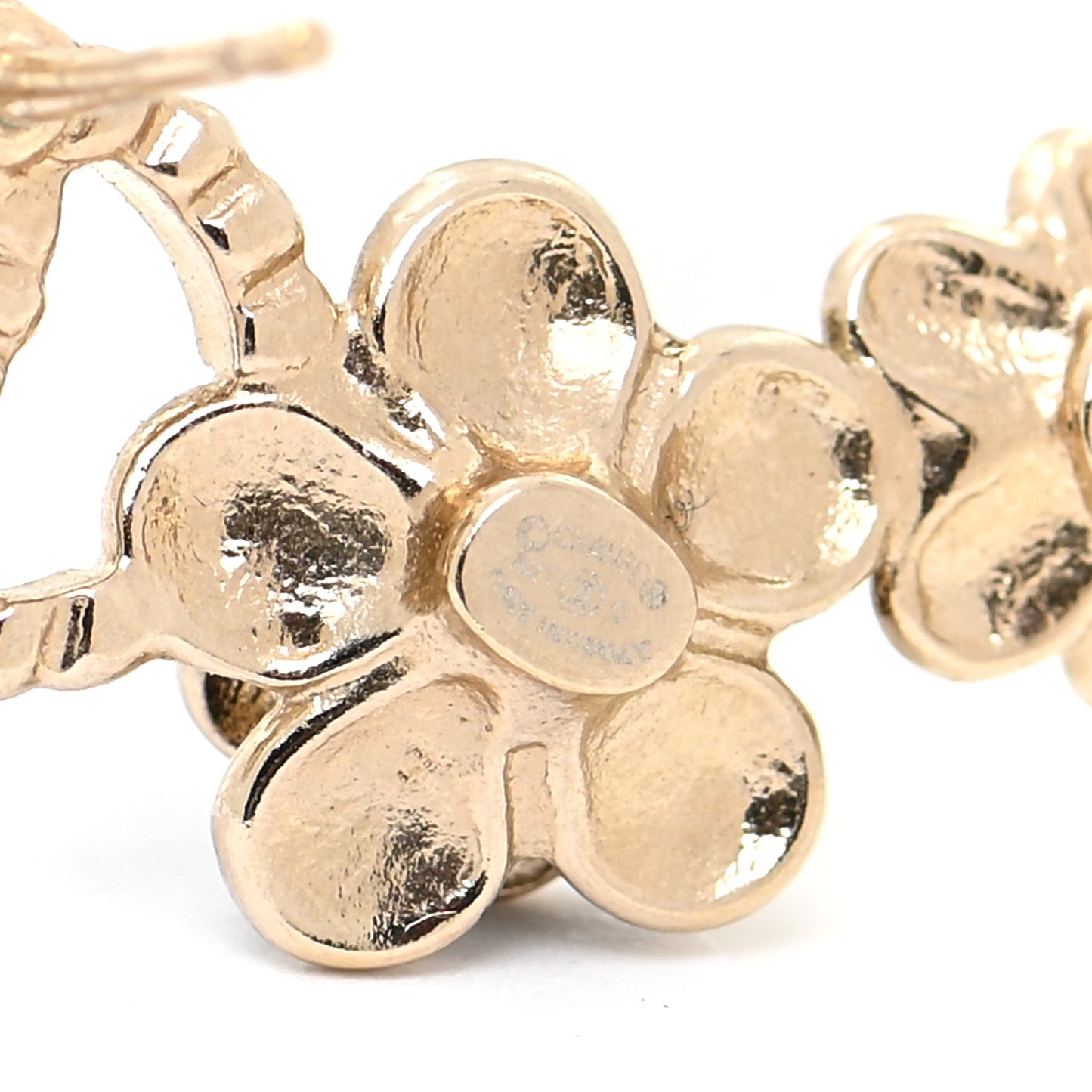 Crystal Enamel Flower CC Earrings Gold White Black