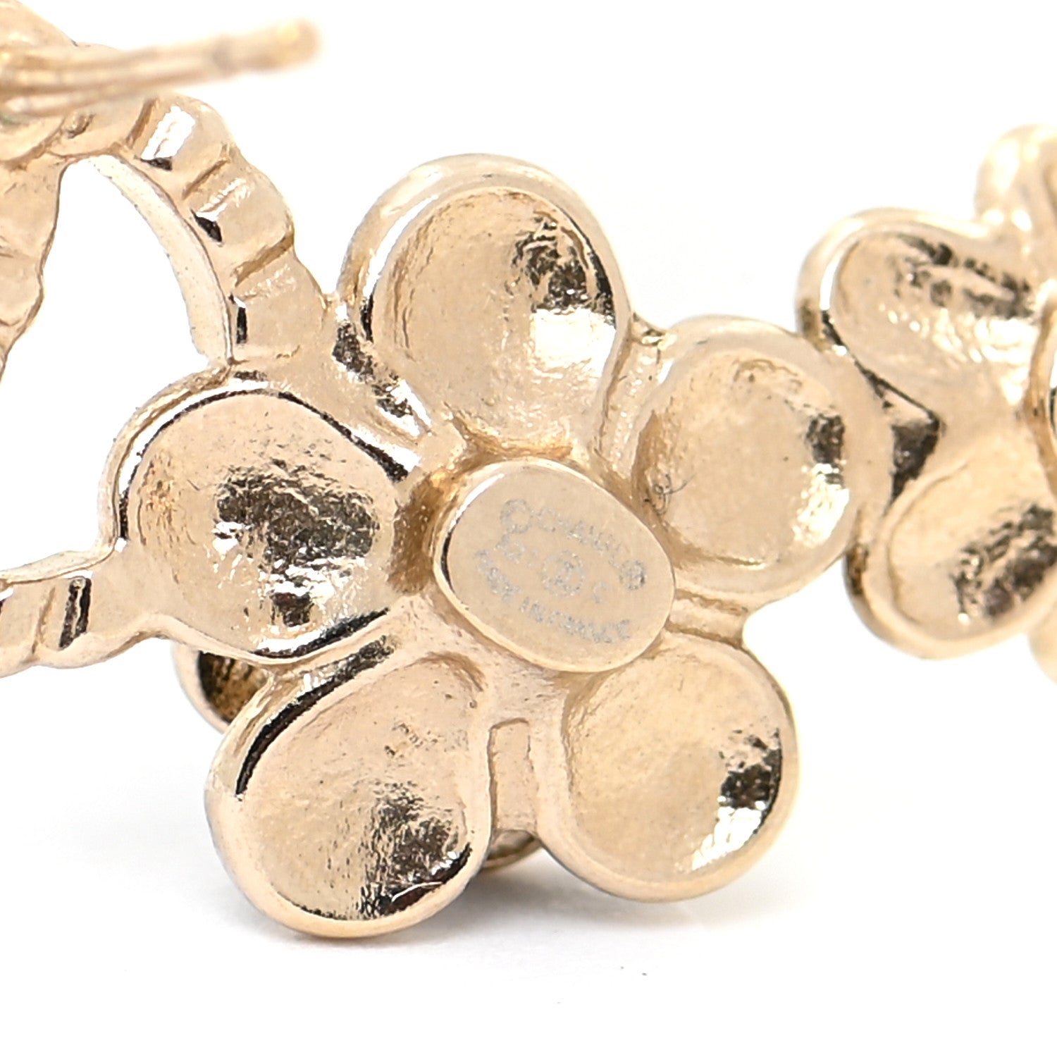 Chanel Crystal Enamel Flower CC Earrings Gold White Black 5 of 6