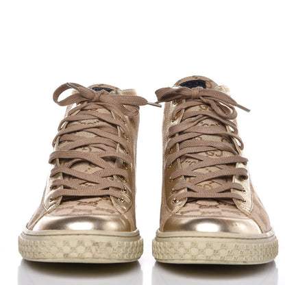 Gucci Monogram High Top Sneakers 39.5 Gold 2 of 14