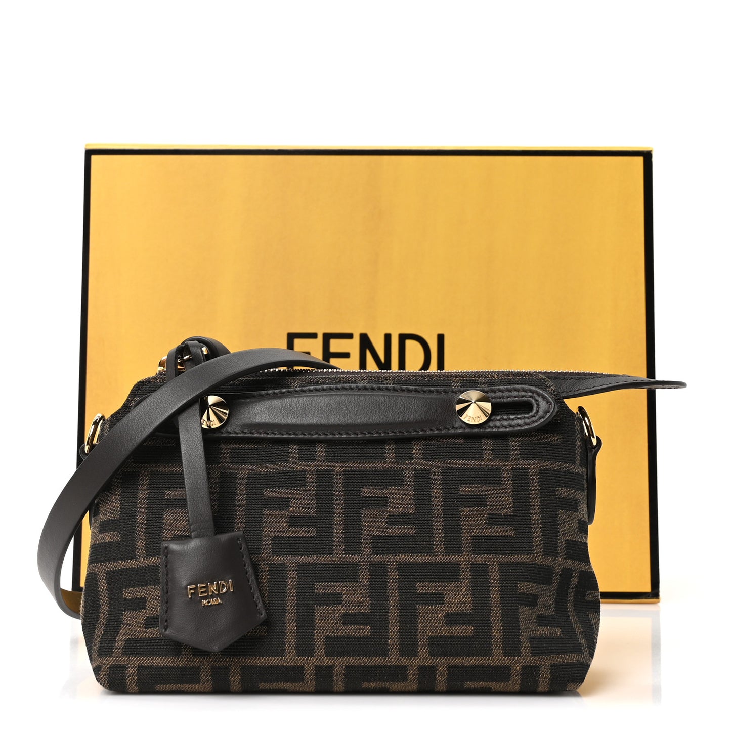 Vitello Grace Jacquard FF Mini By The Way Boston Bag Tobacco Moro Ebano