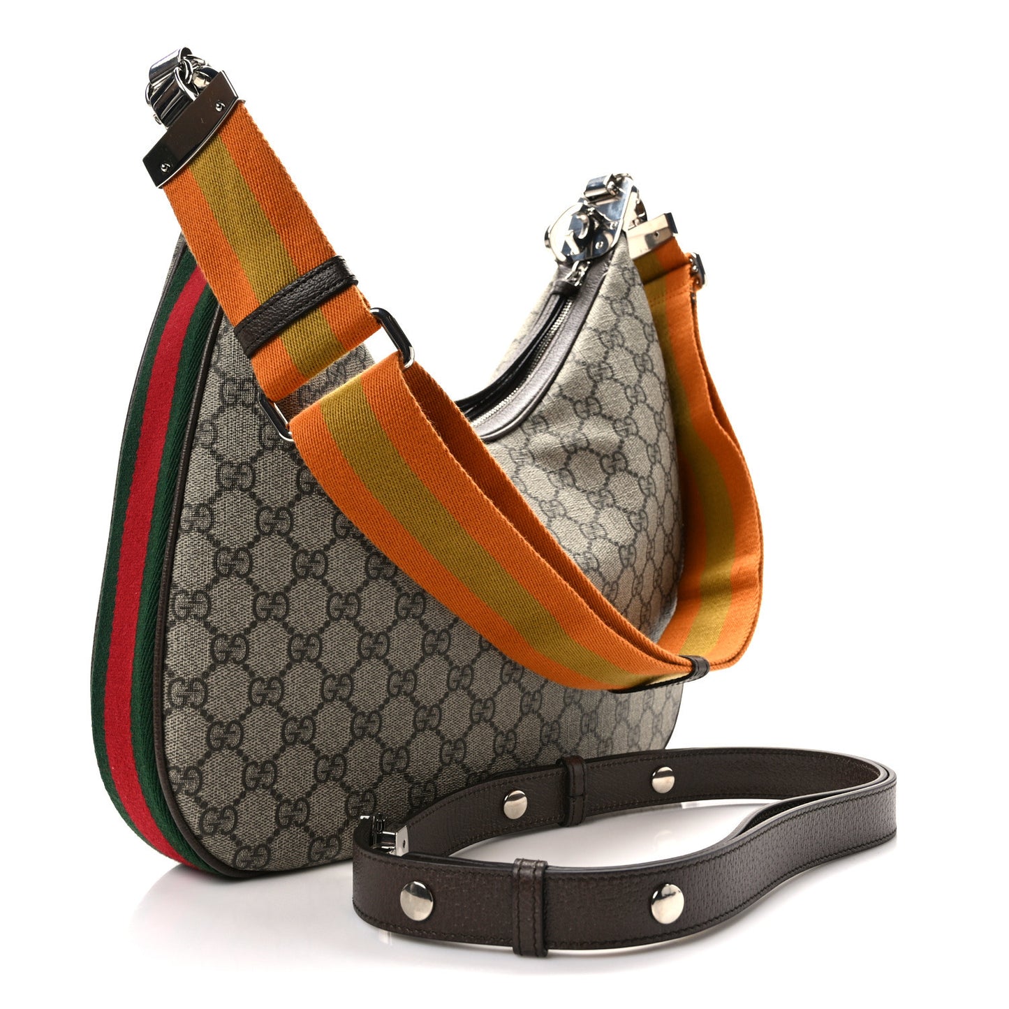 GG Supreme Monogram Textured Calfskin Web Large Attache Shoulder Bag Beige Ebony New Acero