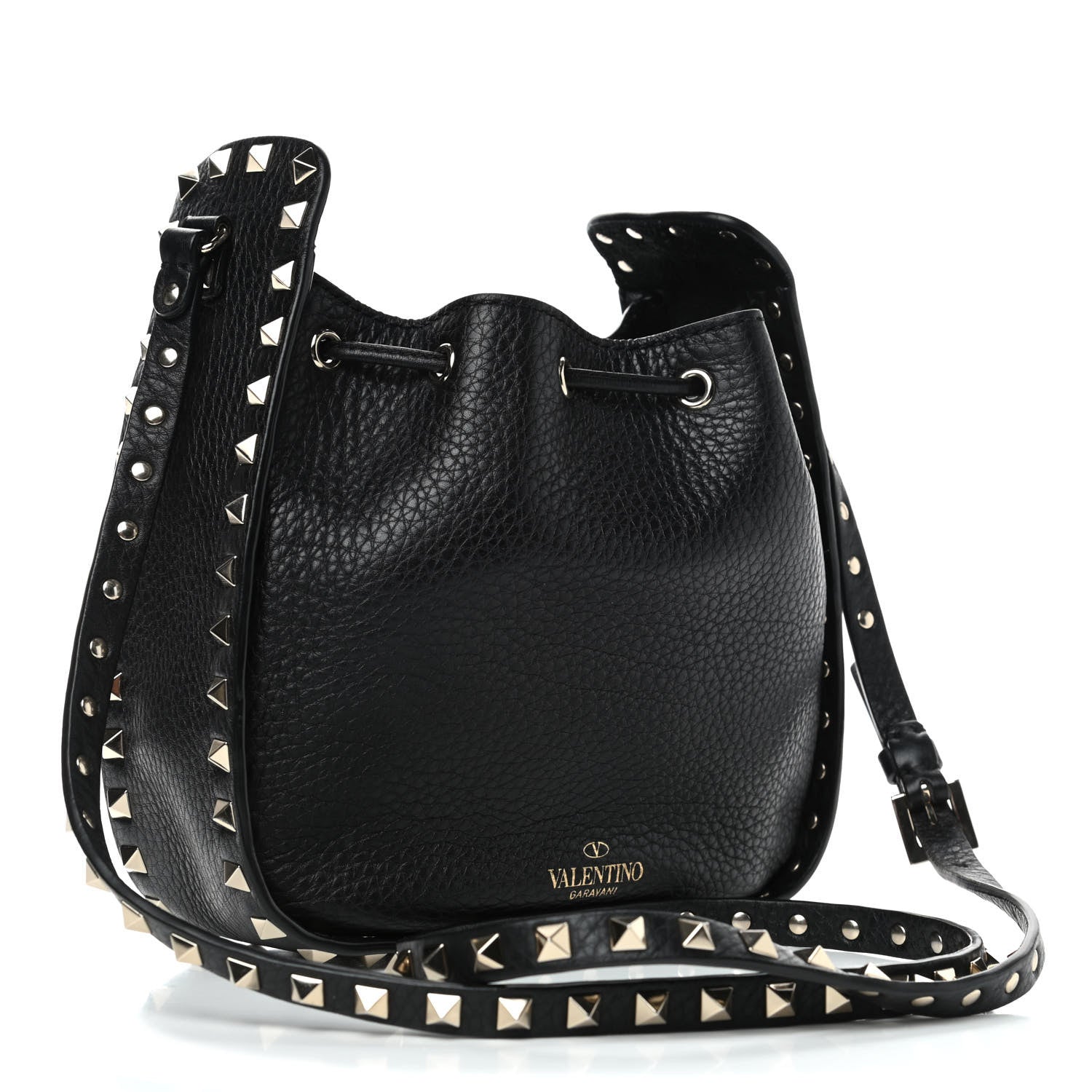 Valentino Garavani Grained Calfskin Rockstud Bucket Bag Black 2 of 4