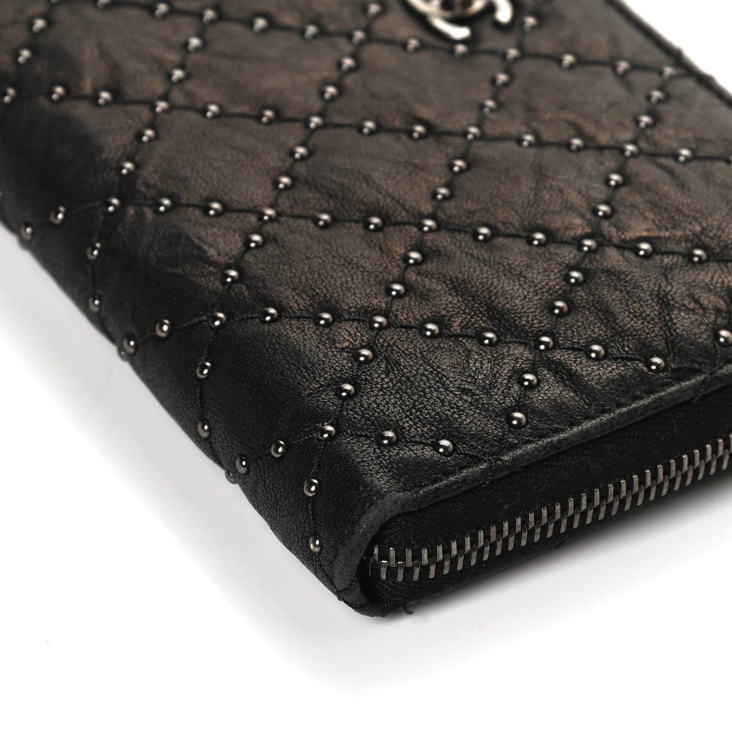 Crumpled Lambskin Studded Paris Dallas Zip Around Wallet Black