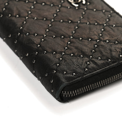 Chanel Crumpled Lambskin Studded Paris Dallas Zip Around Wallet Black 9 of 13