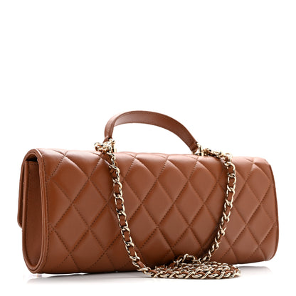 Chanel Lambskin Quilted Top Handle Long Clutch With Chain Camel 4 of 29