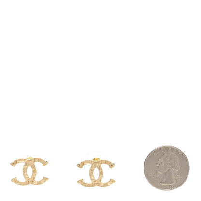 Chanel Metal Textured CC Earrings Gold 2 of 5
