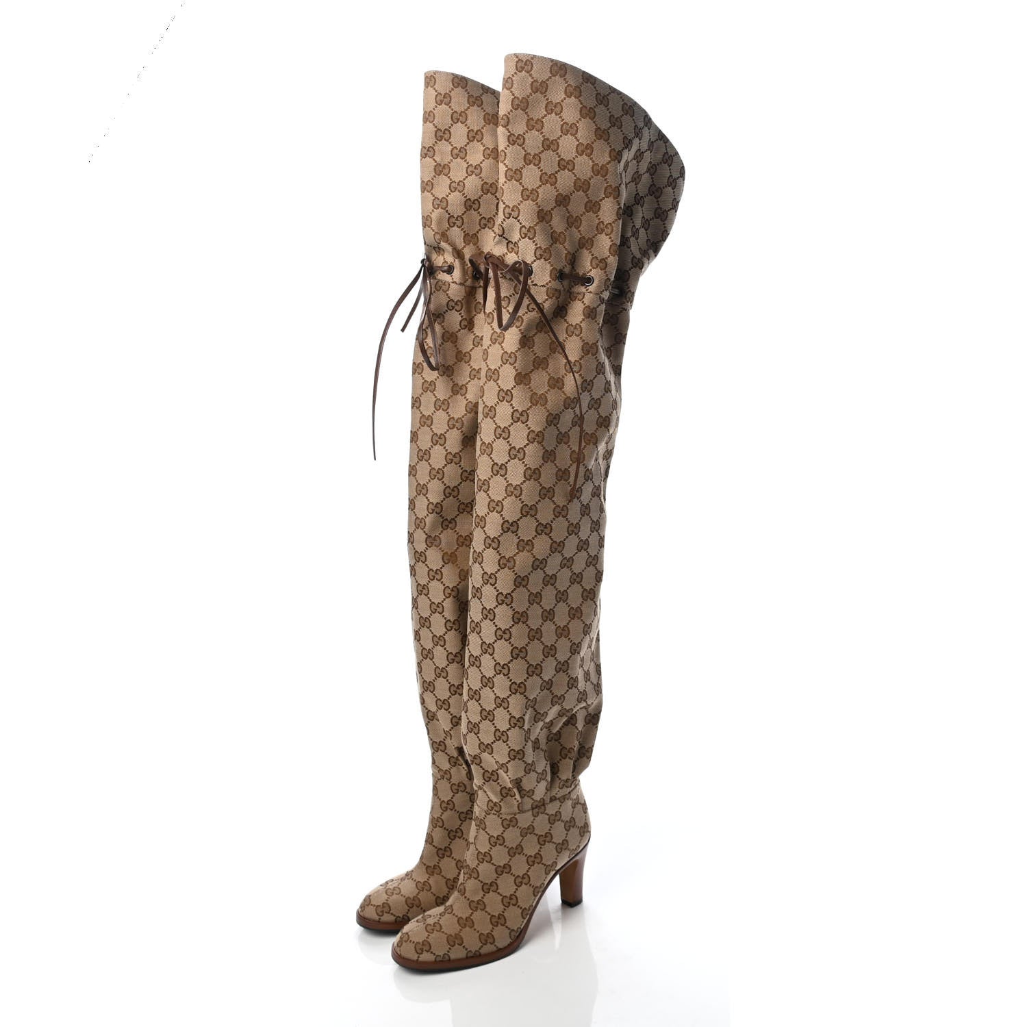 Gucci Monogram Over the Knee Boots 35 Beige Ebony 6 of 14