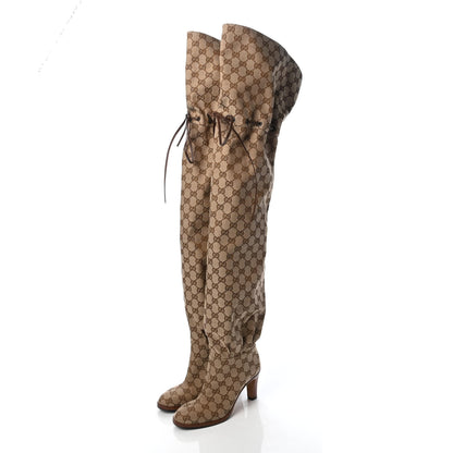 Gucci Monogram Over the Knee Boots 35 Beige Ebony 6 of 14