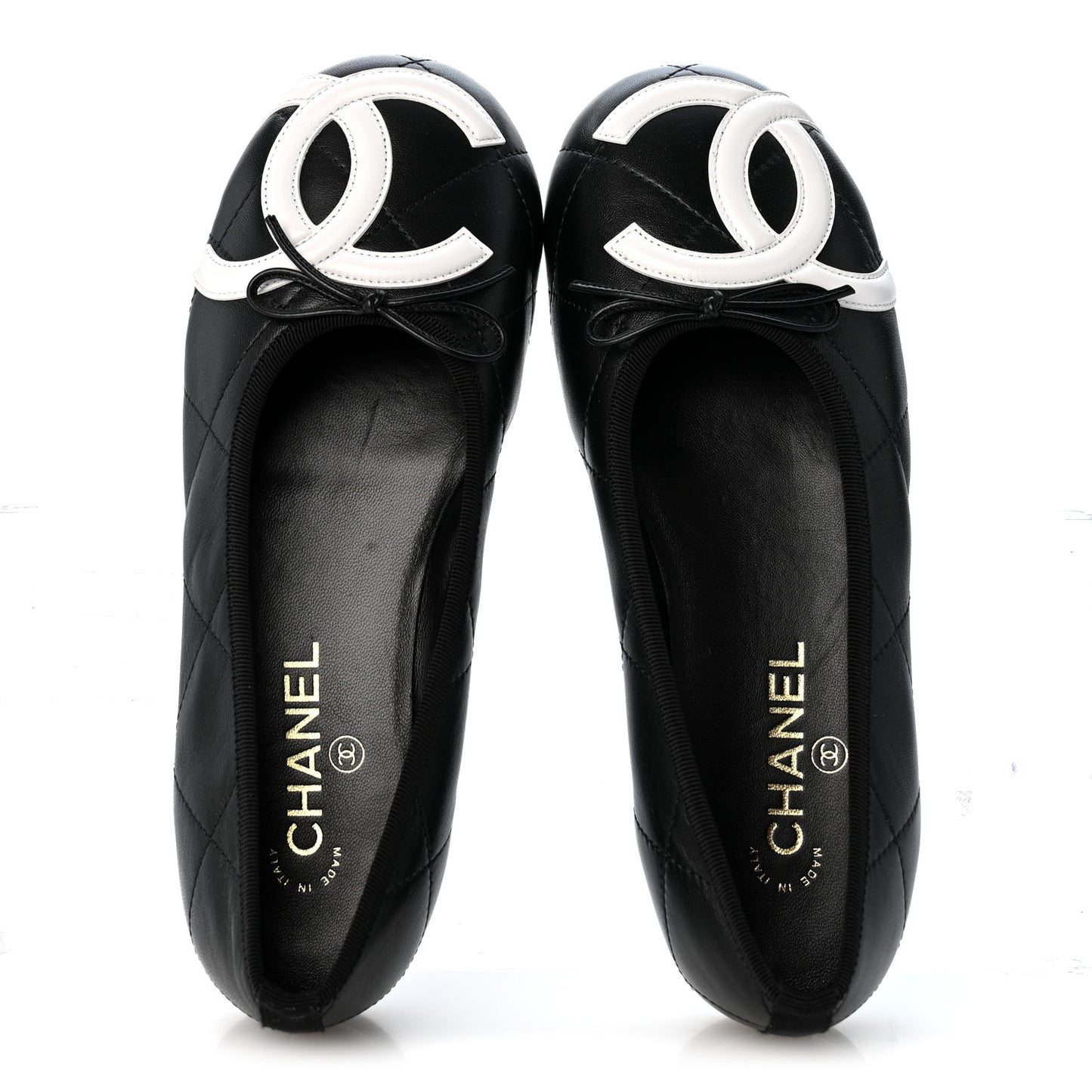 Lambskin Quilted CC Cambon Ballet Flats 39 Black White