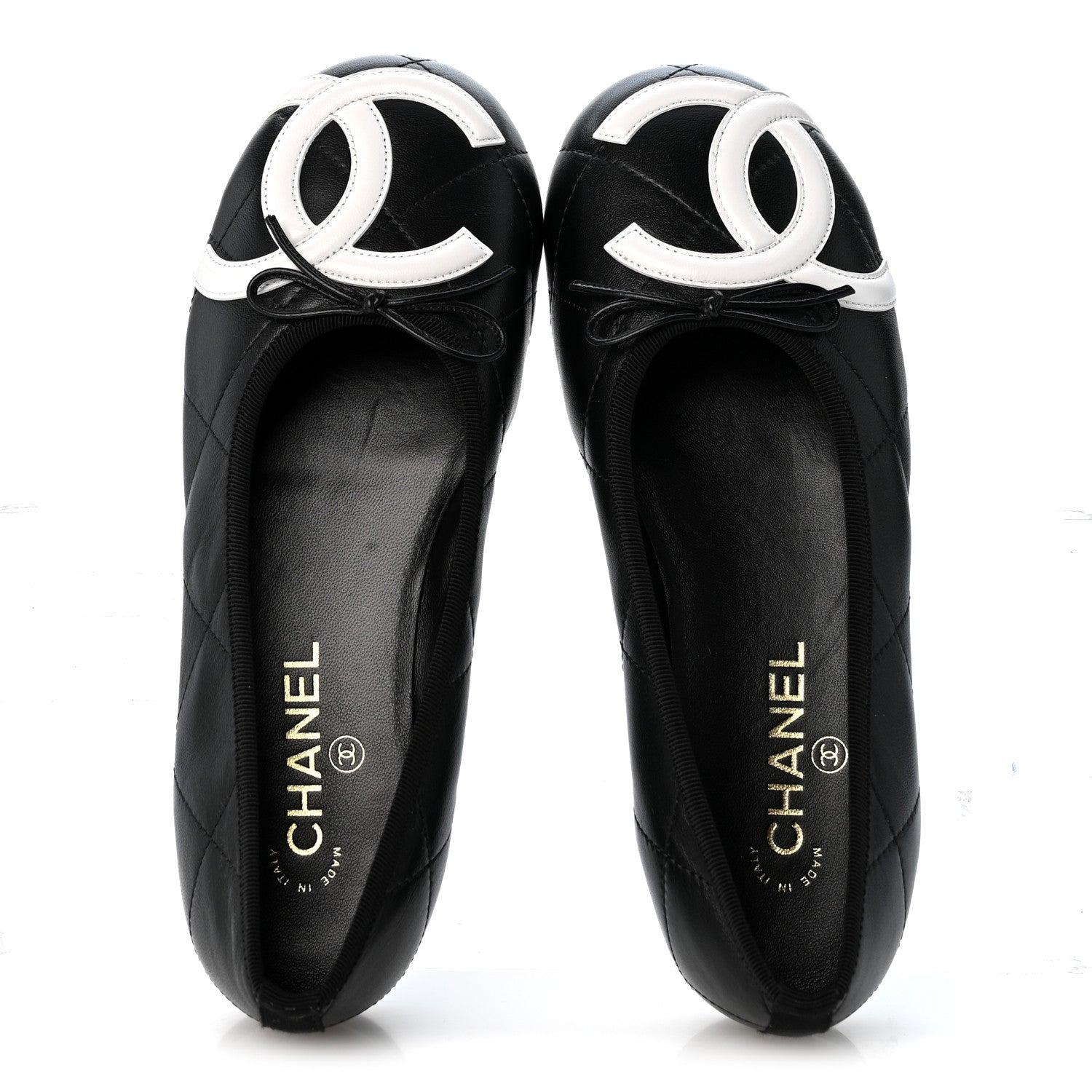 Chanel Lambskin Quilted CC Cambon Ballet Flats 39 Black White 2 of 10