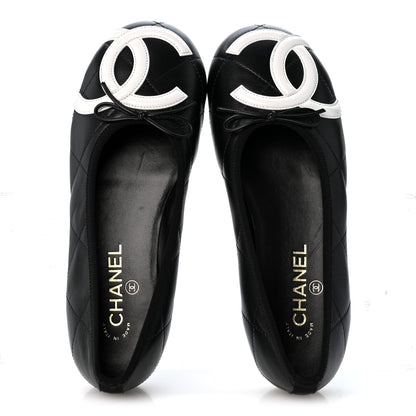 Chanel Lambskin Quilted CC Cambon Ballet Flats 39 Black White 2 of 10