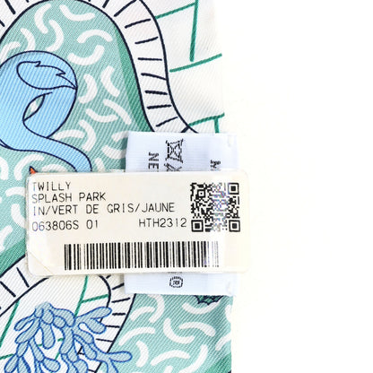 Hermes Silk Splash Park Twilly Vert De Gris Jaune Bleu 3 of 4