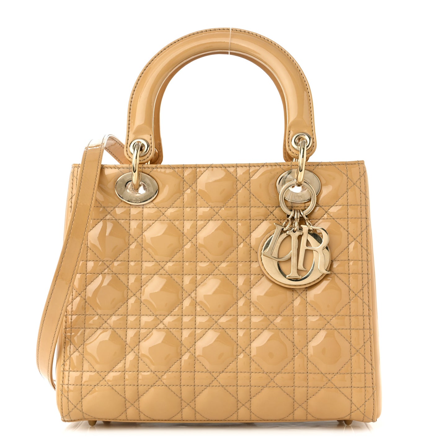 Patent Cannage Medium Lady Dior Beige