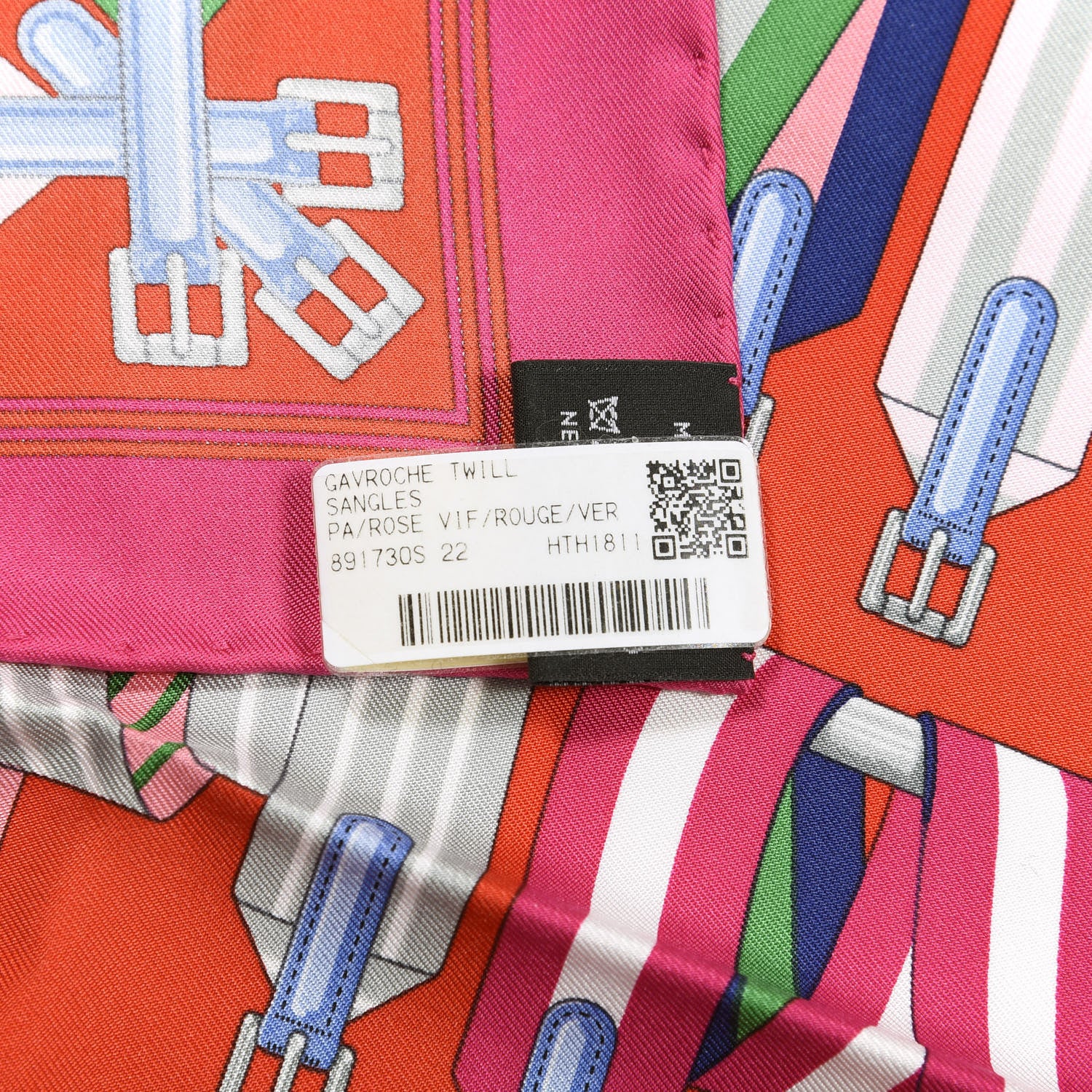 Hermes Silk Sangles Pocket Square Rose Vif Rouge Vert 3 of 3