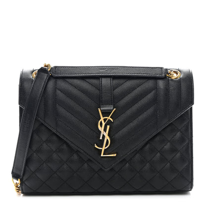 Saint Laurent Grain De Poudre Textured Mixed Matelasse Triquilt Medium Monogram Satchel Black 1 of 11