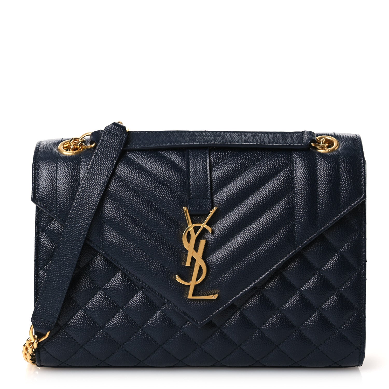 Saint Laurent Grain De Poudre Textured Mixed Matelasse Triquilt Medium Monogram Satchel Deep Marine 1 of 14