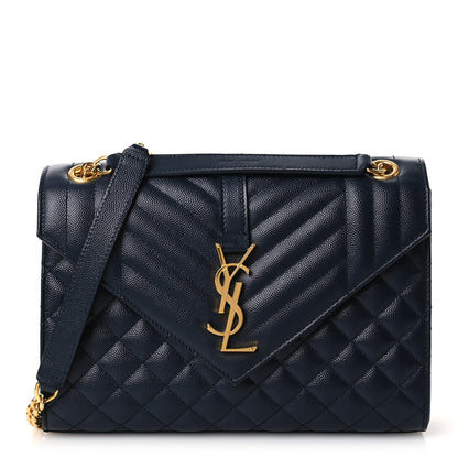 Saint Laurent Grain De Poudre Textured Mixed Matelasse Triquilt Medium Monogram Satchel Deep Marine 1 of 14