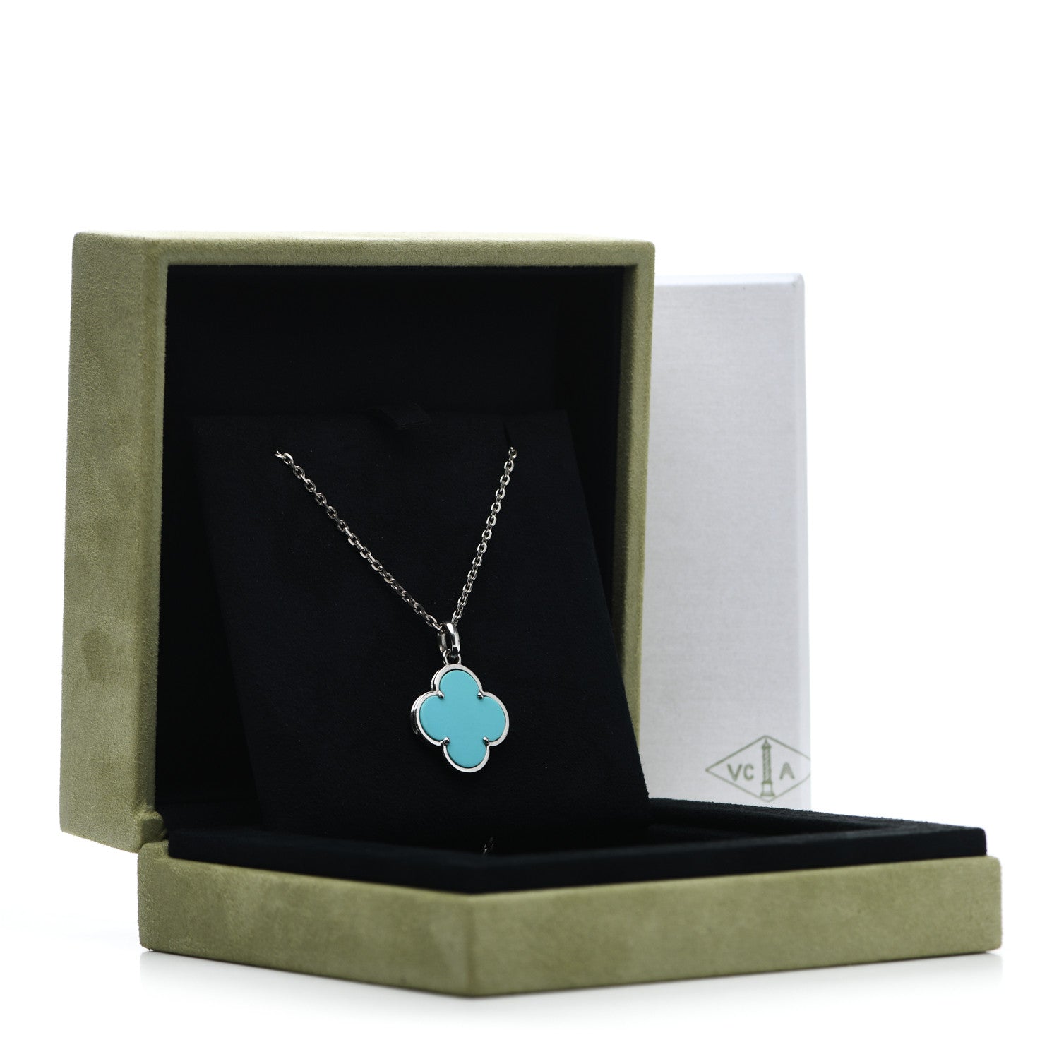 Van Cleef & Arpels 18K White Gold Turquoise Magic Alhambra Necklace 8 of 8