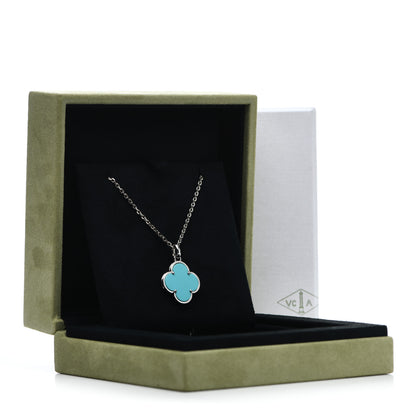 Van Cleef & Arpels 18K White Gold Turquoise Magic Alhambra Necklace 8 of 8
