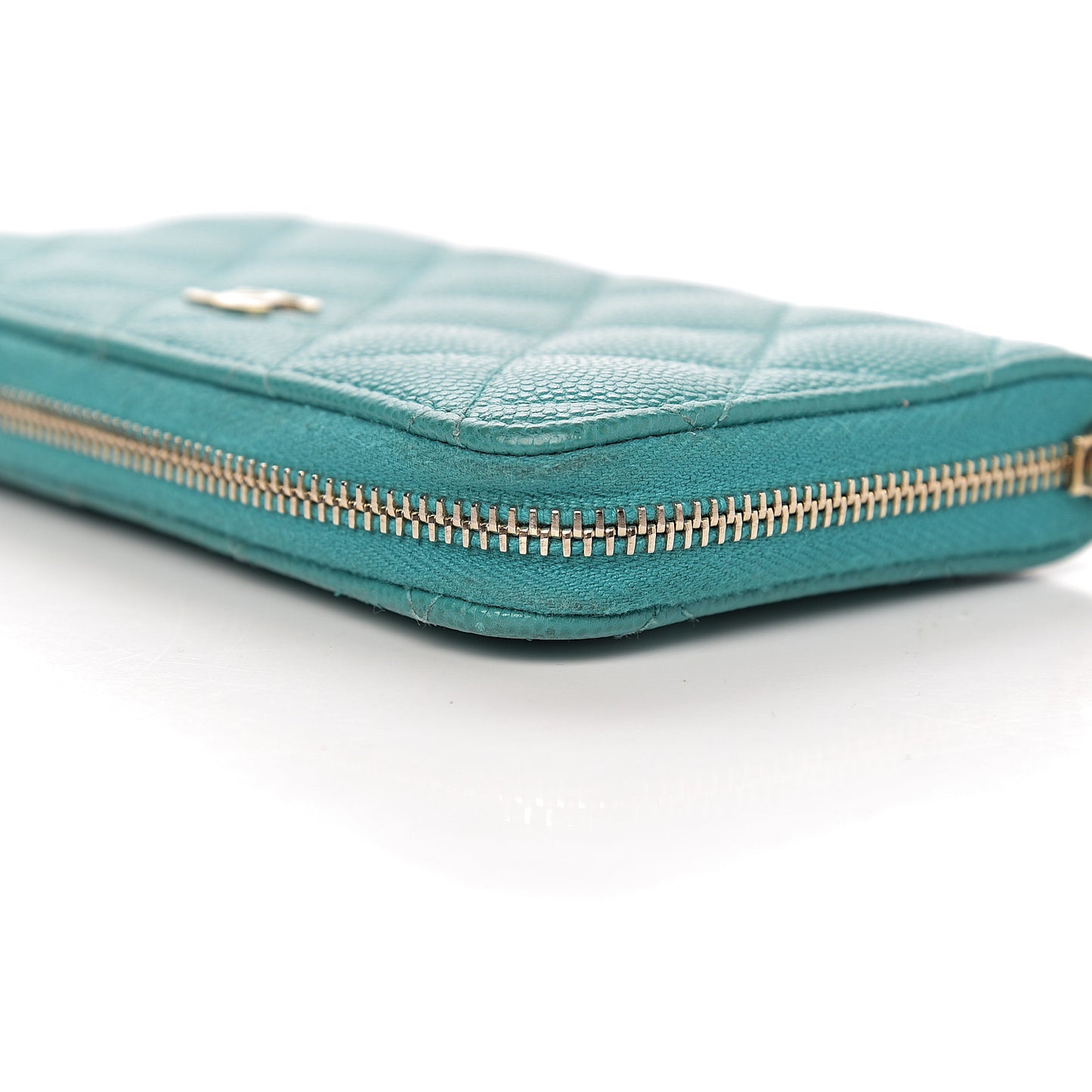 Caviar Quilted Small Zip Around Wallet Turquoise