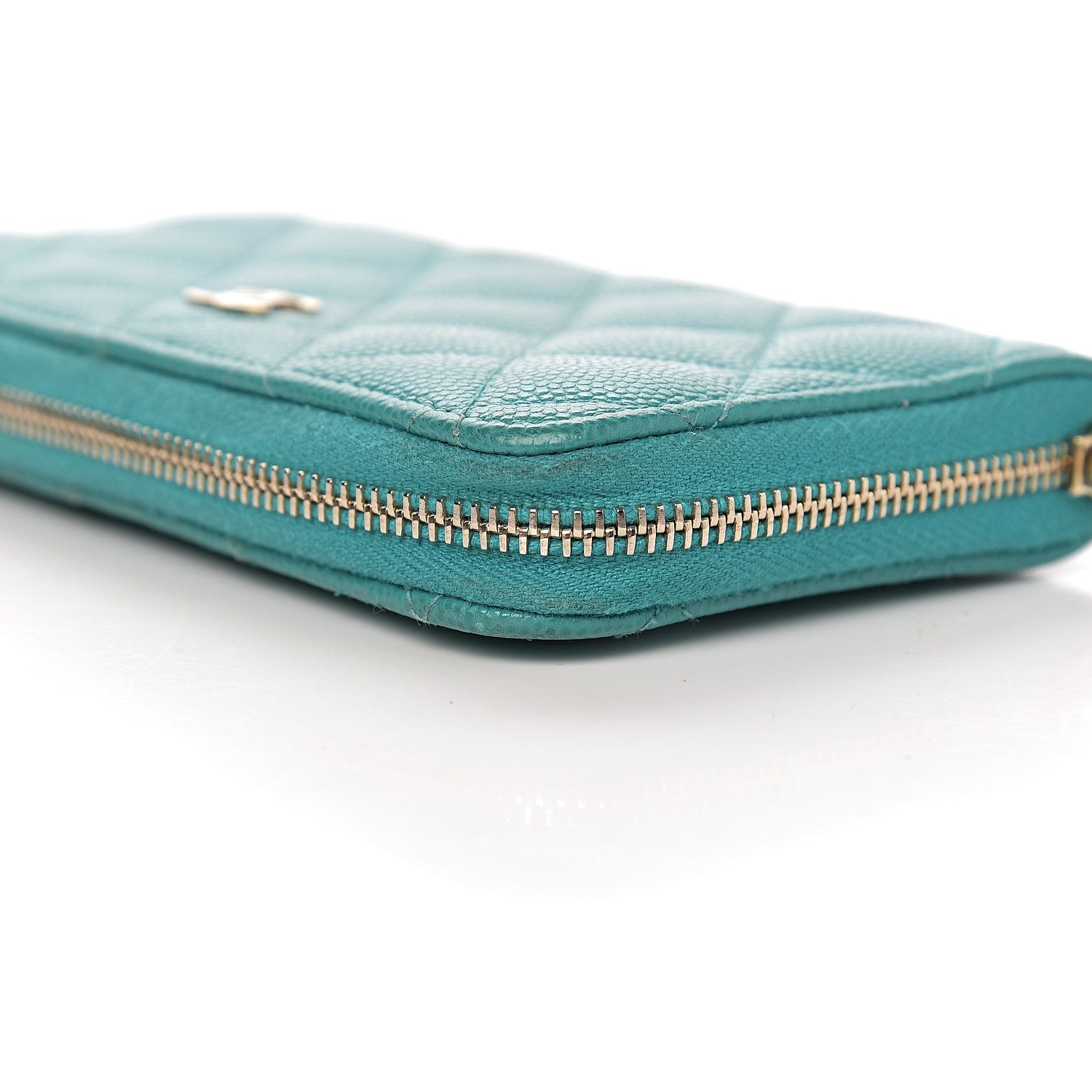 Chanel Caviar Quilted Small Zip Around Wallet Turquoise 13 of 14