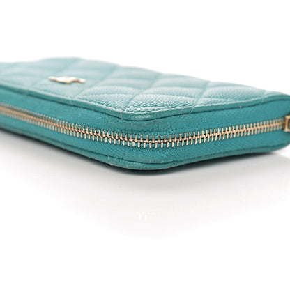 Chanel Caviar Quilted Small Zip Around Wallet Turquoise 13 of 14