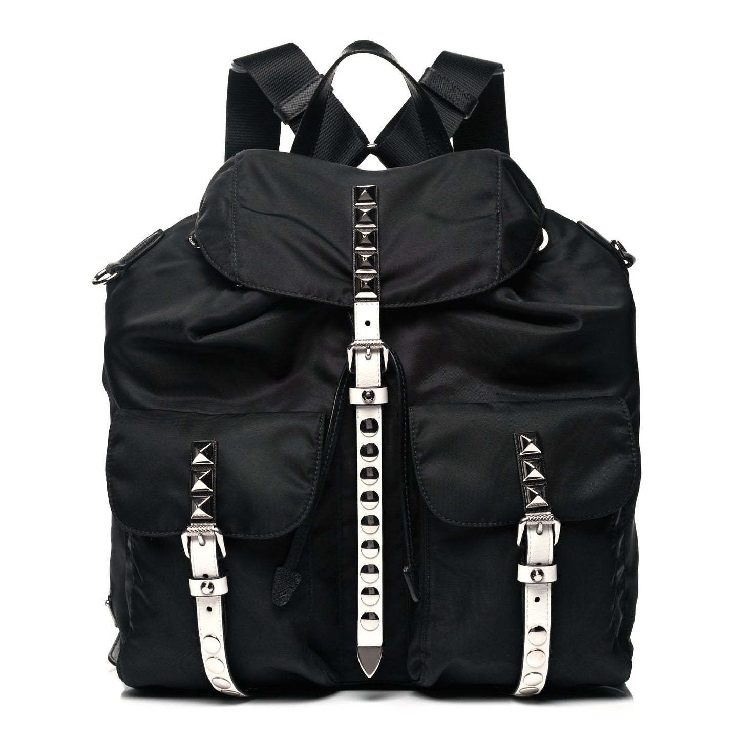 Nylon New Vela Studded Backpack Black White