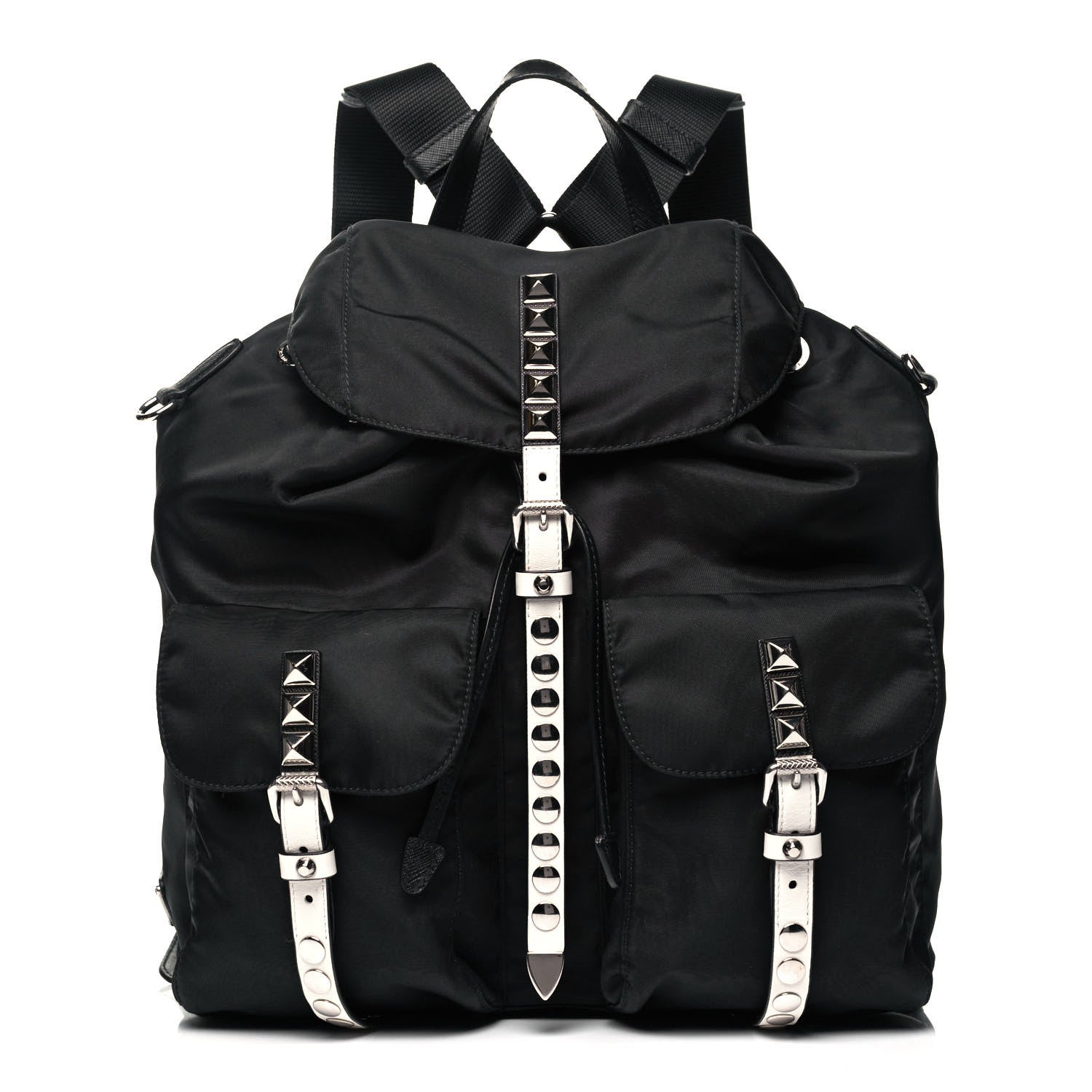 Prada Nylon New Vela Studded Backpack Black White 1 of 9