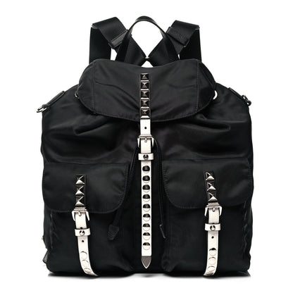 Prada Nylon New Vela Studded Backpack Black White 1 of 9