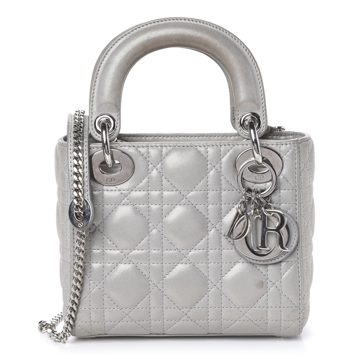 Metallic Lambskin Cannage Mini Lady Dior Grey
