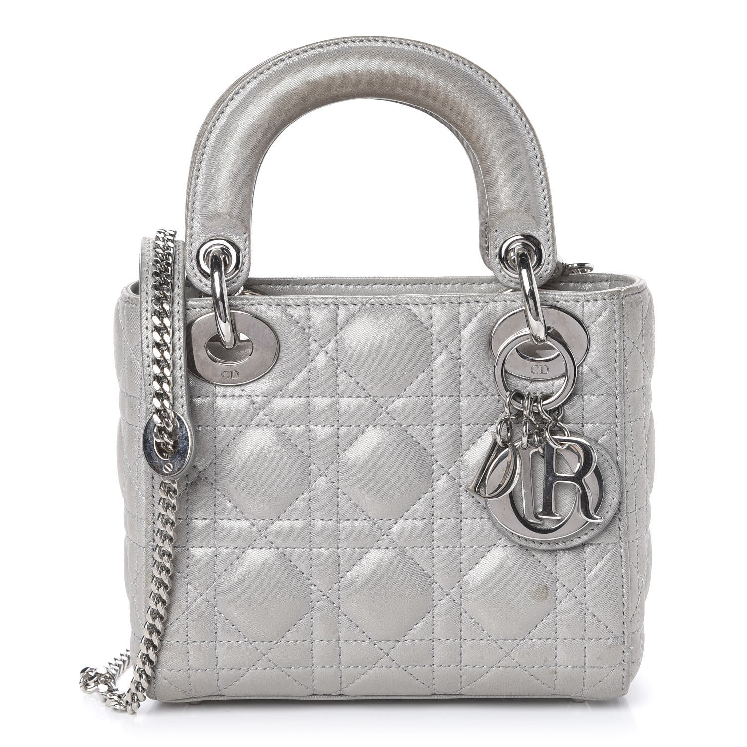 Christian Dior Metallic Lambskin Cannage Mini Lady Dior Grey 1 of 12