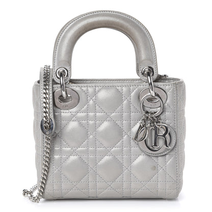 Christian Dior Metallic Lambskin Cannage Mini Lady Dior Grey 1 of 12