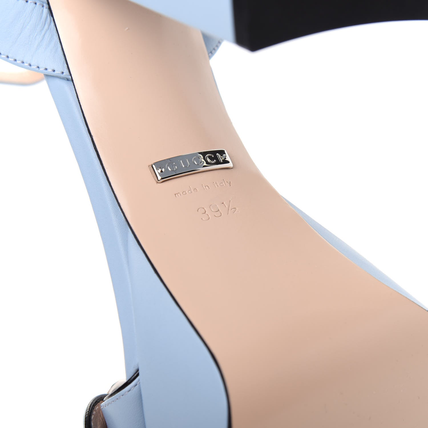 Gucci Calfskin GG Marmont Ankle Wrap 30/115mm Platform Sandals 39.5 Porcelain Light Blue 9 of 10