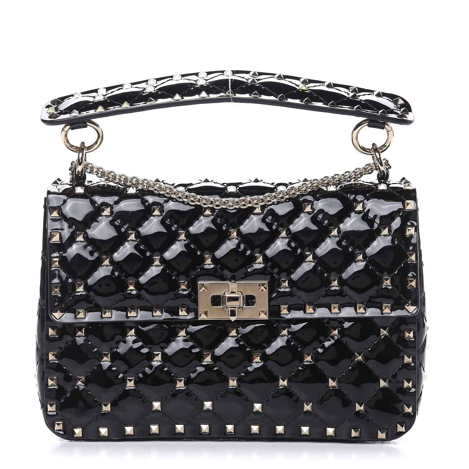 Valentino Garavani Patent Medium Rockstud Spike Shoulder Bag Black 1 of 10